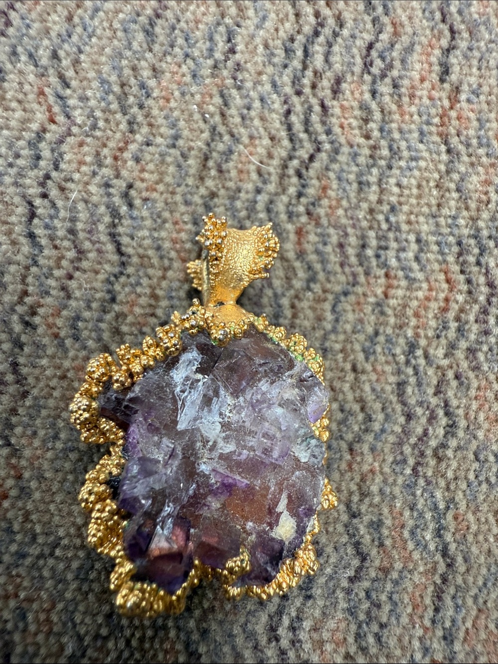 Gold-Trim Amethyst Cluster Pendant - Women Jewelry